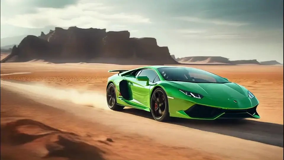A sports car crosses the desert