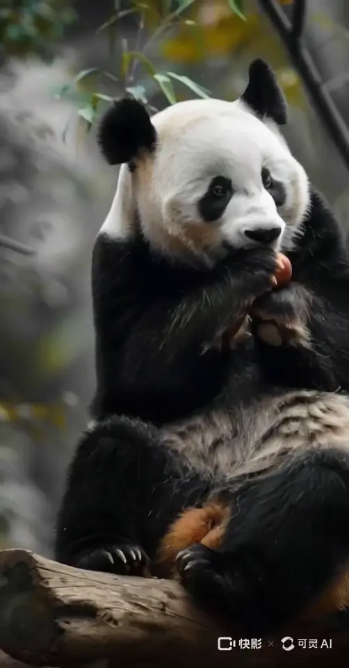A panda eats an apple