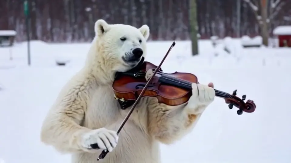 A polar bear plays violin