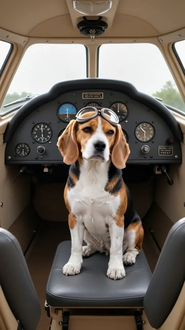 A beagle takes the pilot seat