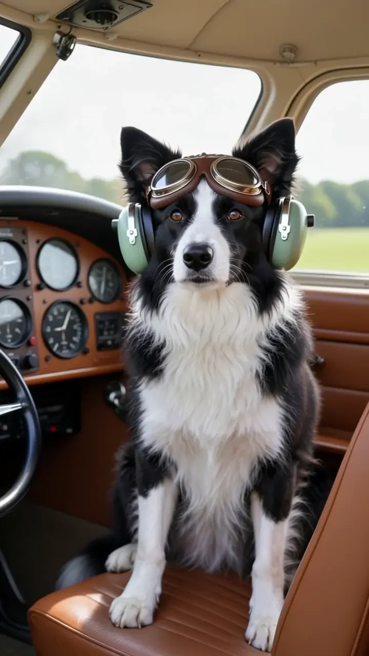 A border collie in the cockpit