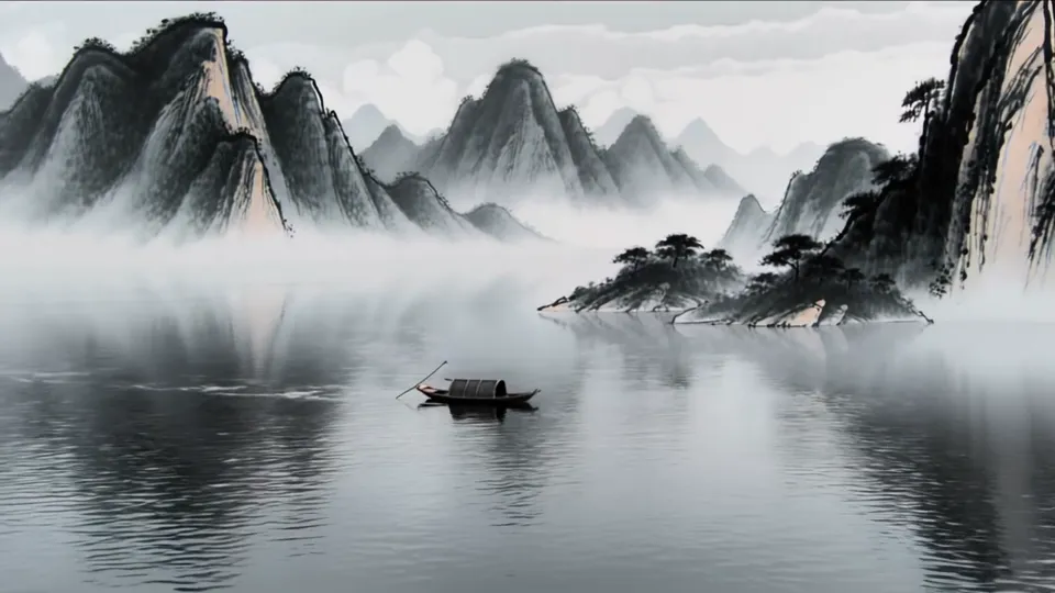 Ink mountain boat