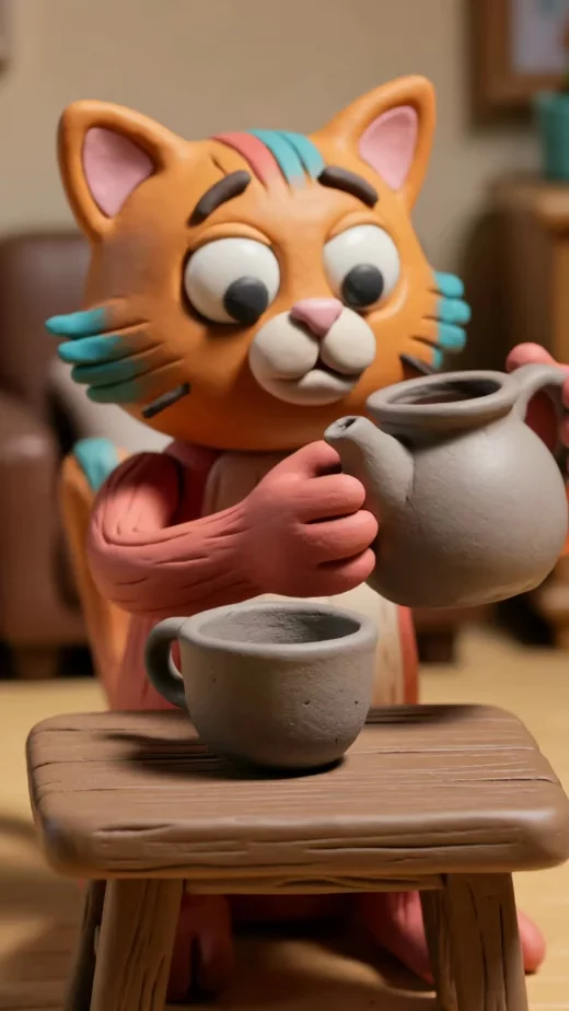 Clay cat tea time