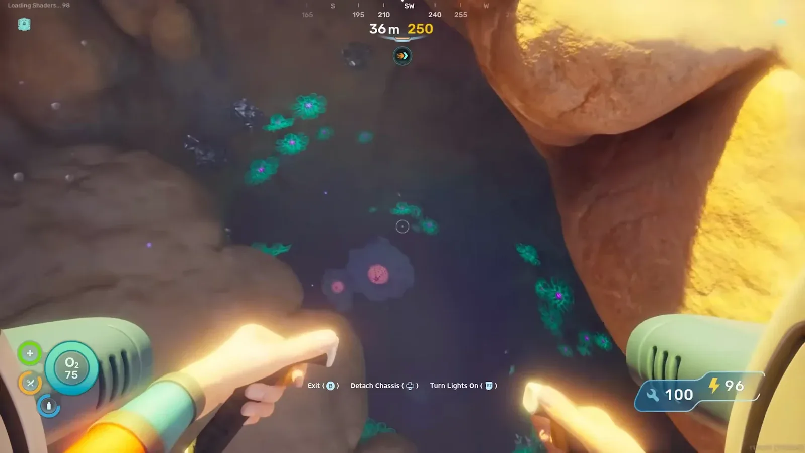 Jagged cracks in the seafloor north of the starting lifepod