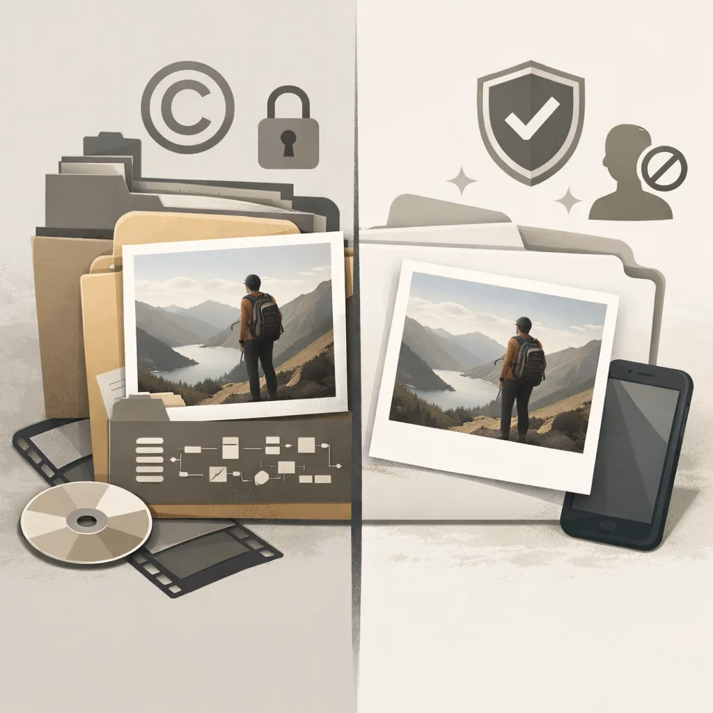 Comparison illustration of keeping metadata in an archive copy and removing it from a shared copy.