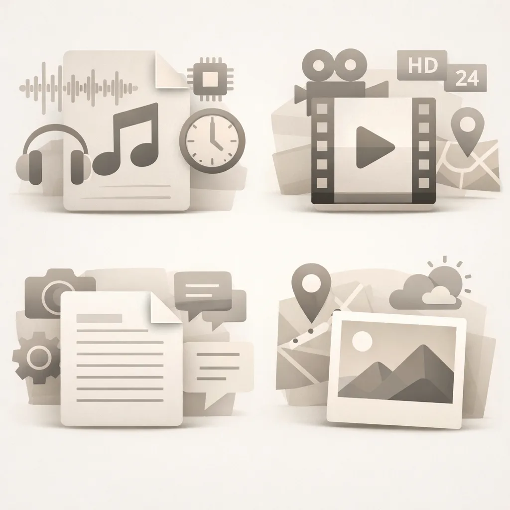 Illustration comparing different file types that can each contain hidden metadata.