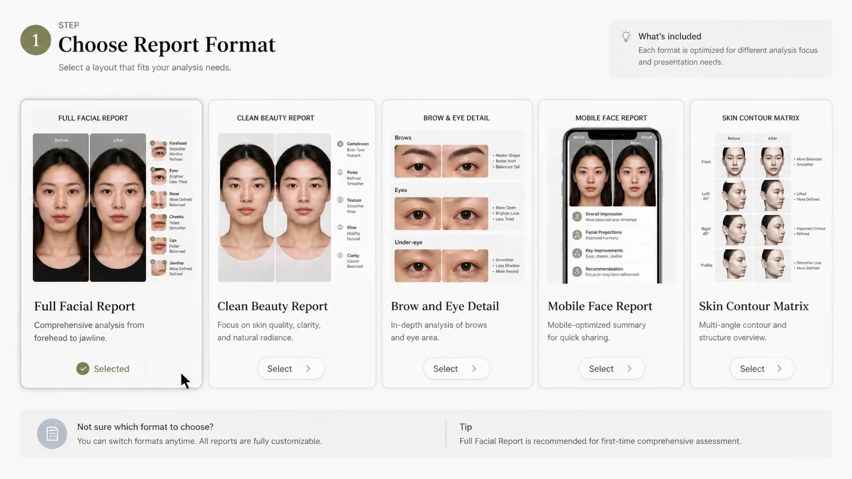Choosing a facial aesthetic report template