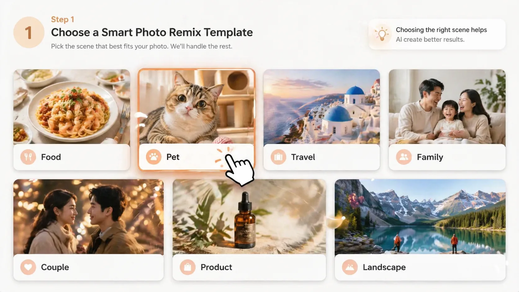 Choosing a smart photo remix template from scene categories