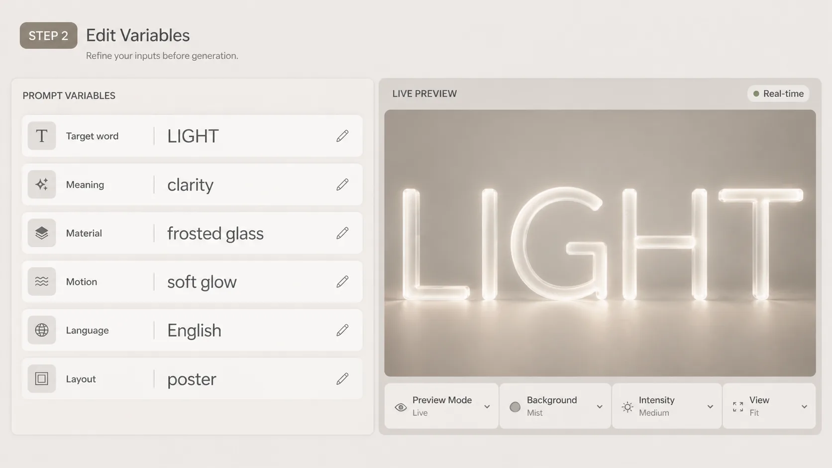 Editing word visualization prompt variables