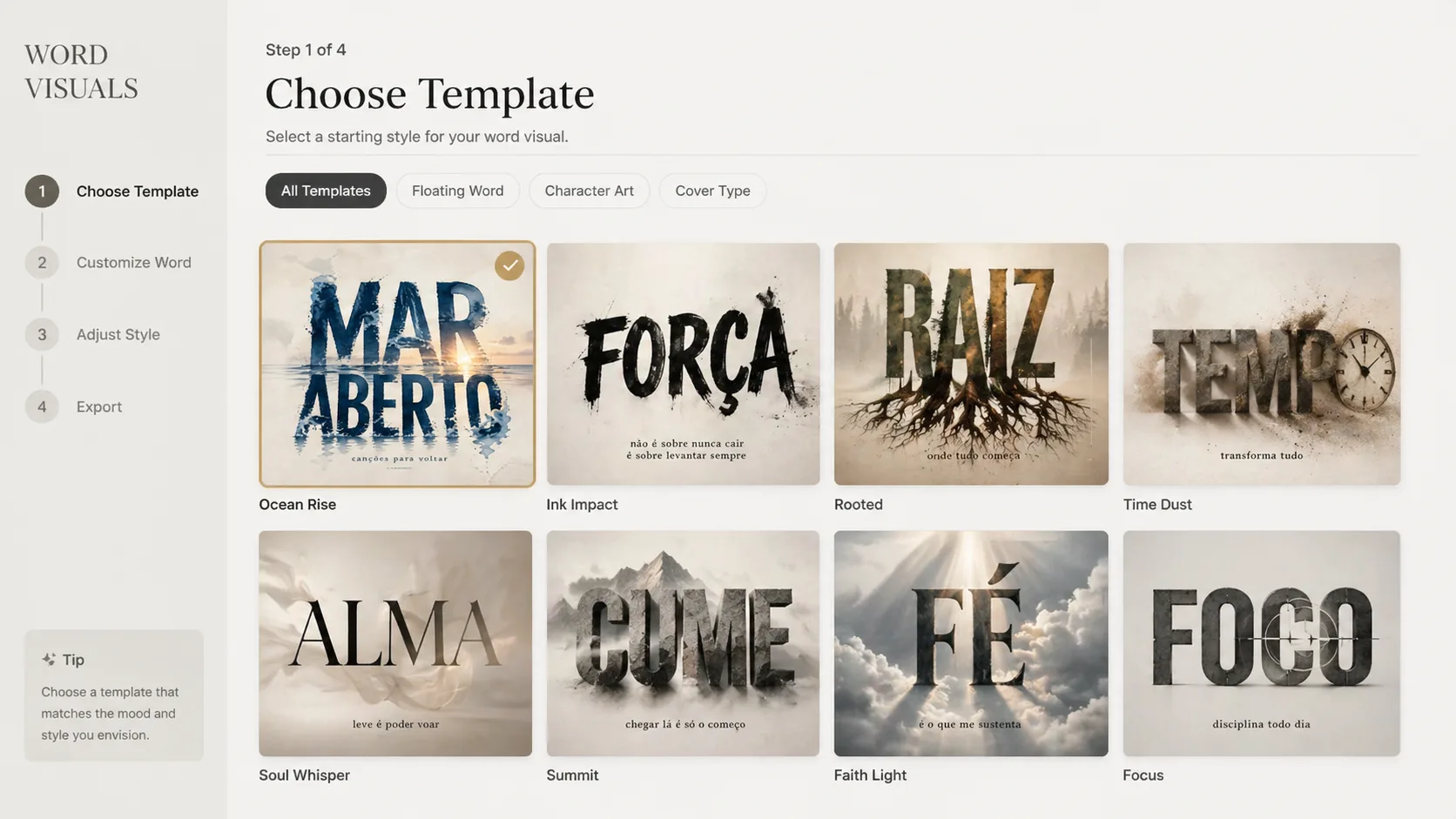 Choosing a word visualization template