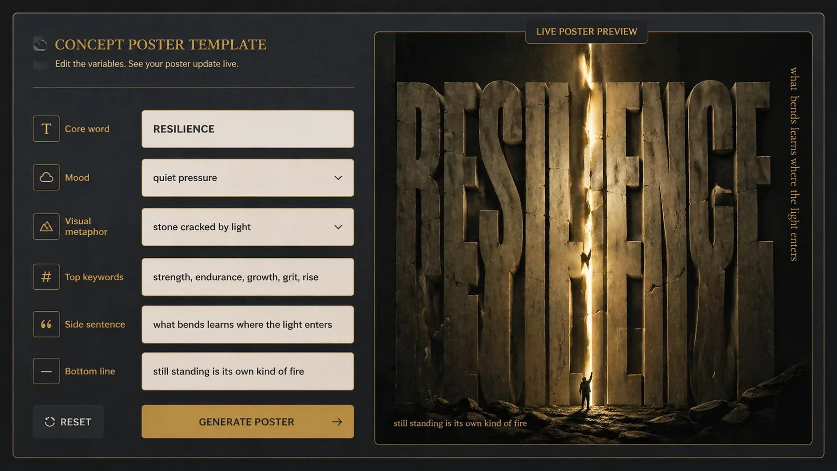 Editing concept poster prompt variables before generating with GPT Image 2