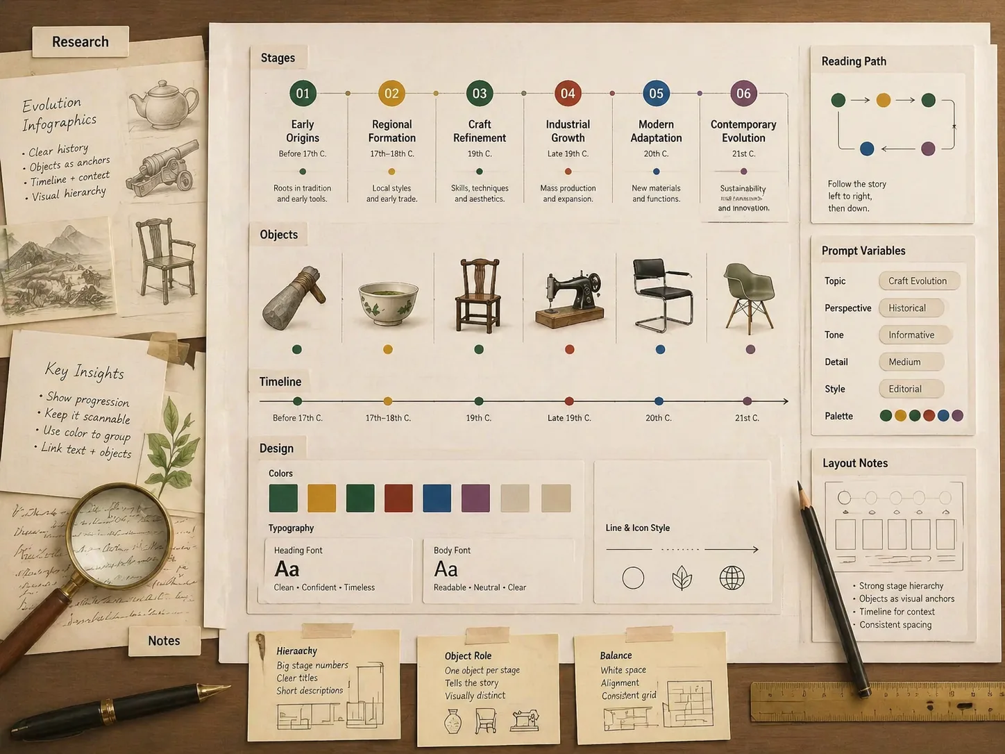 Evolution history infographic template workflow overview