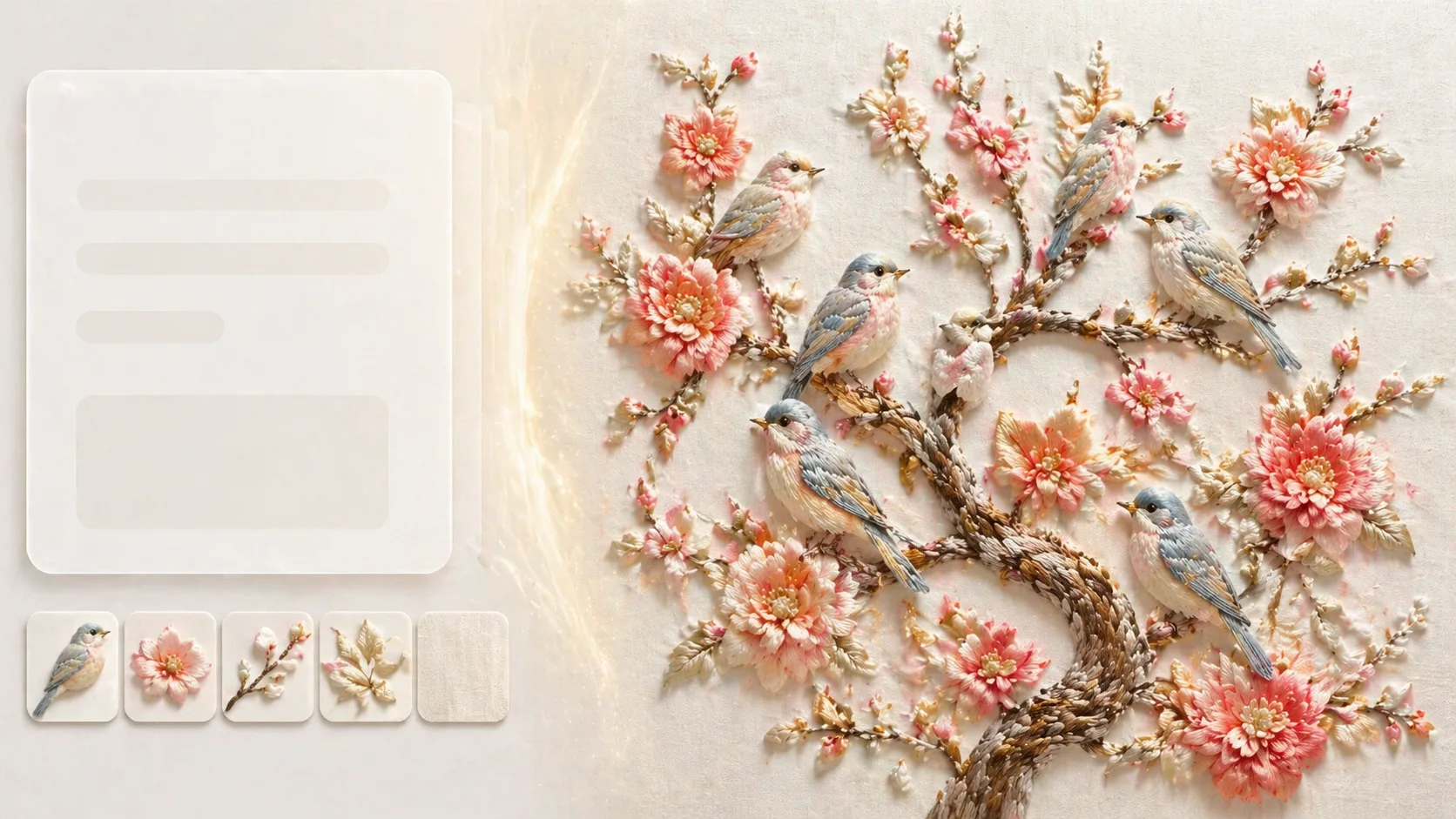 Generating a finished silk embroidery bird artwork