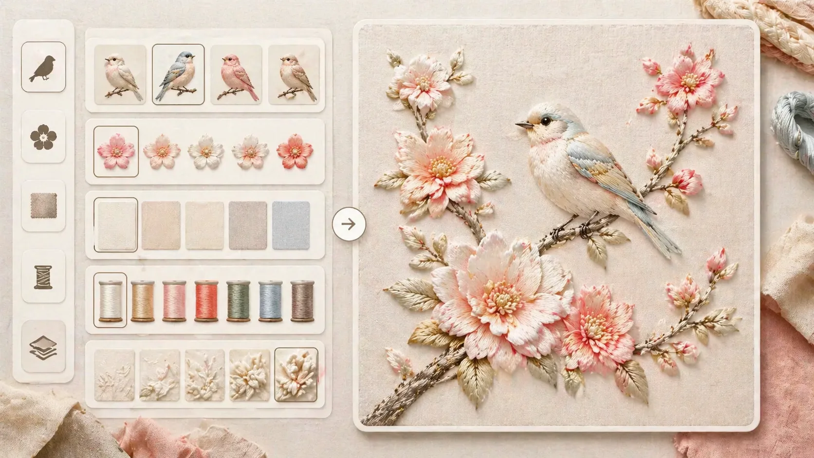 Editing silk embroidery prompt variables