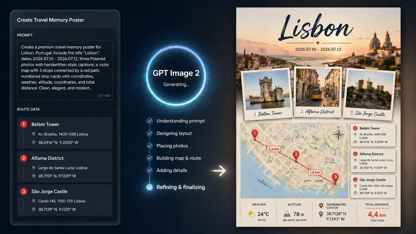 Generating a finished travel memory poster with GPT Image 2