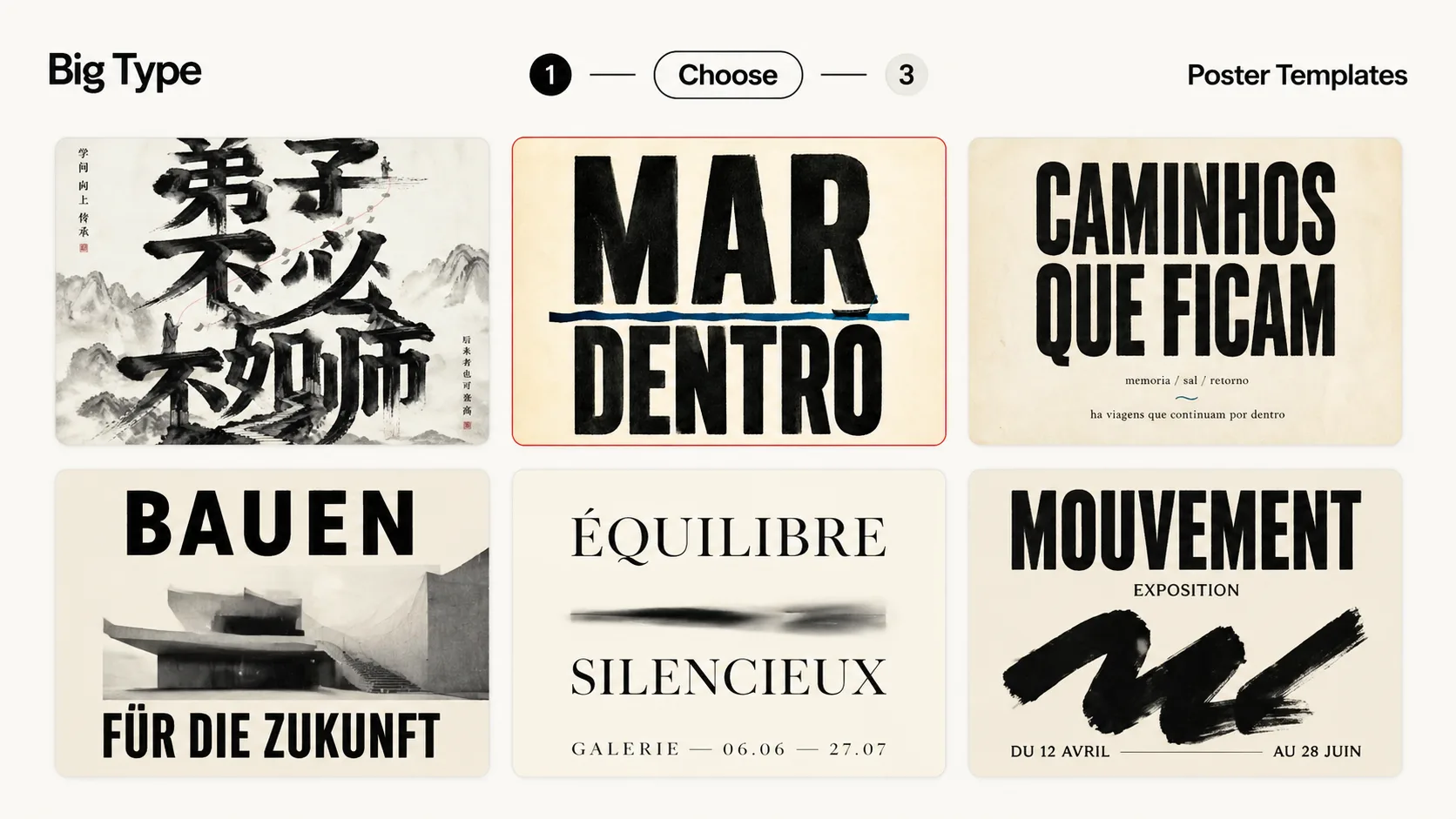 Choosing a big type poster template from a GPT Image 2 gallery