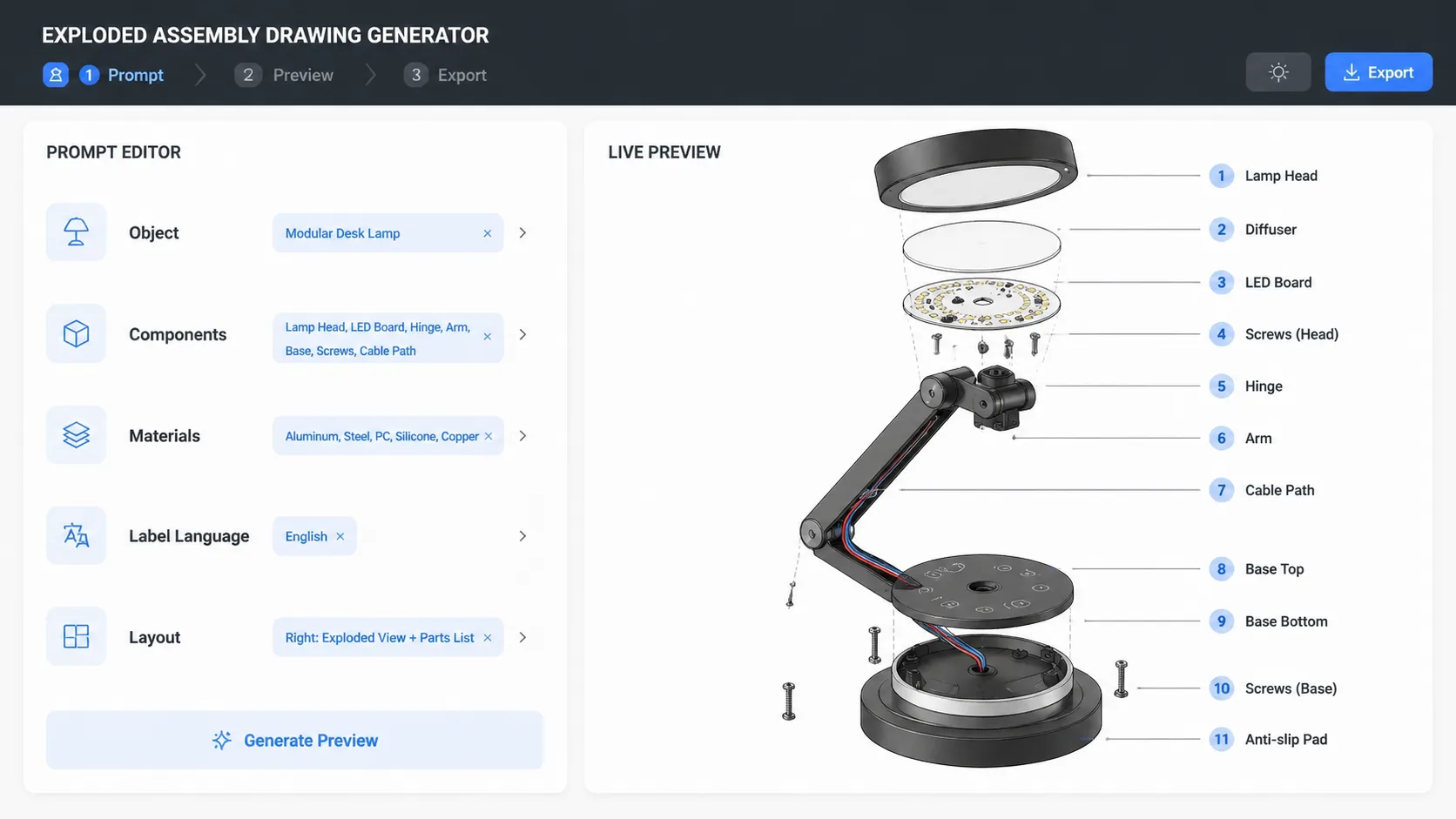 Editing variables for an exploded assembly prompt