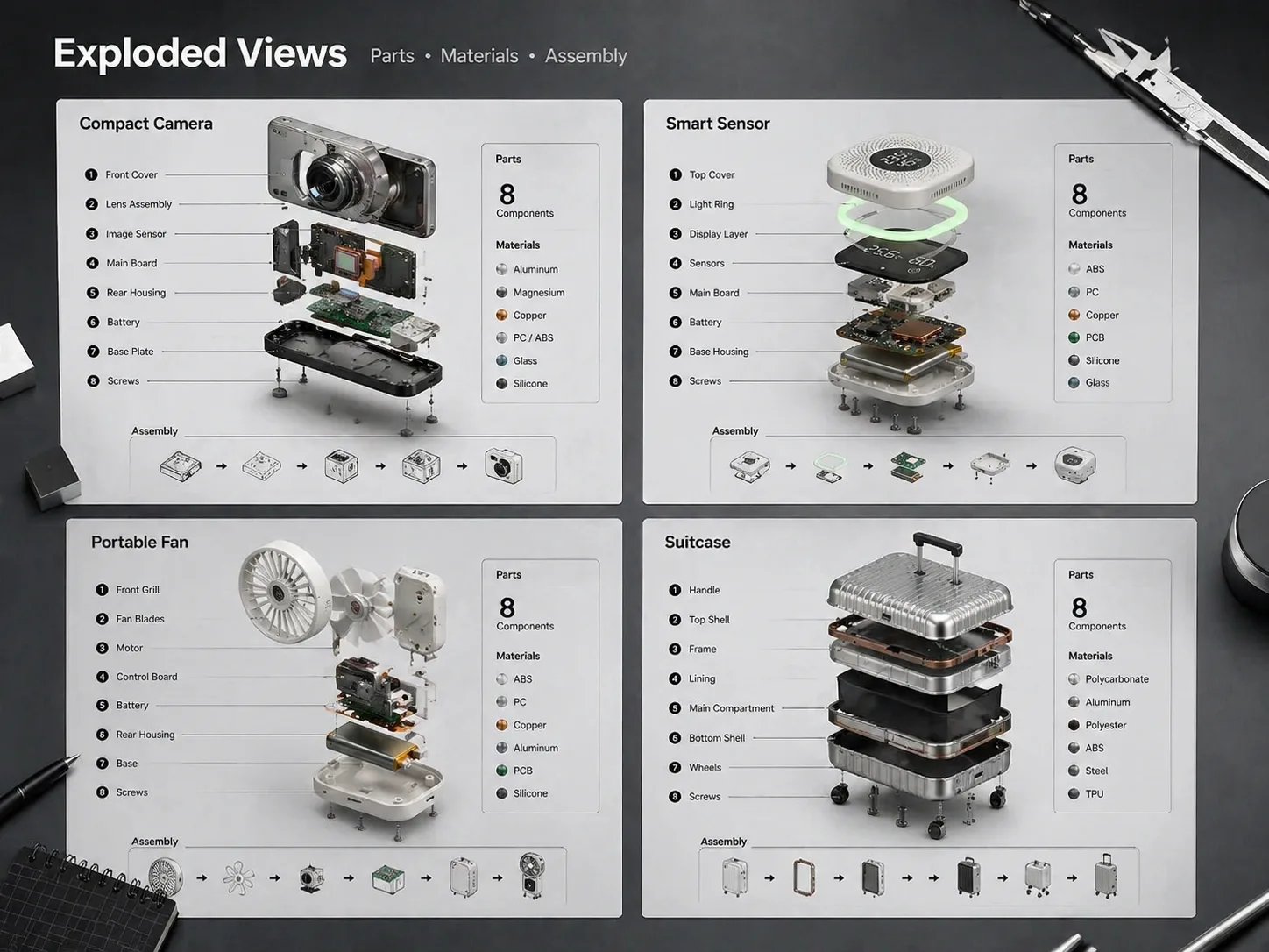 Overview of exploded assembly drawing templates