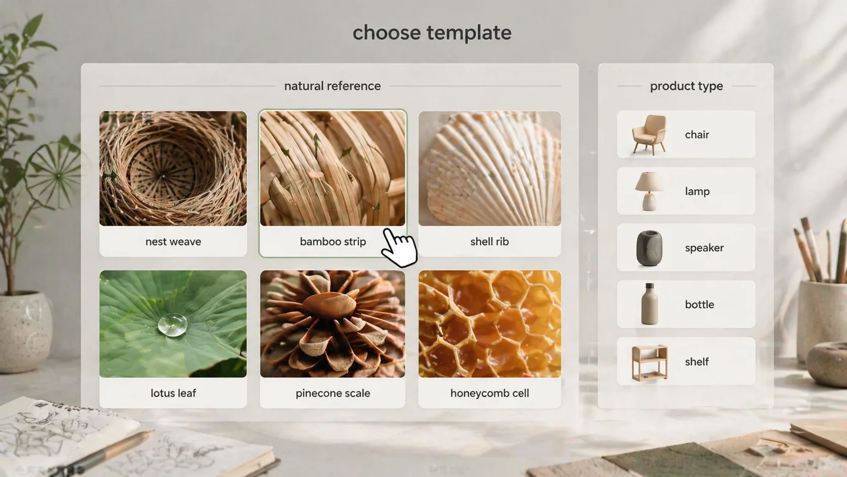Choosing a natural structure for a biomimicry product concept