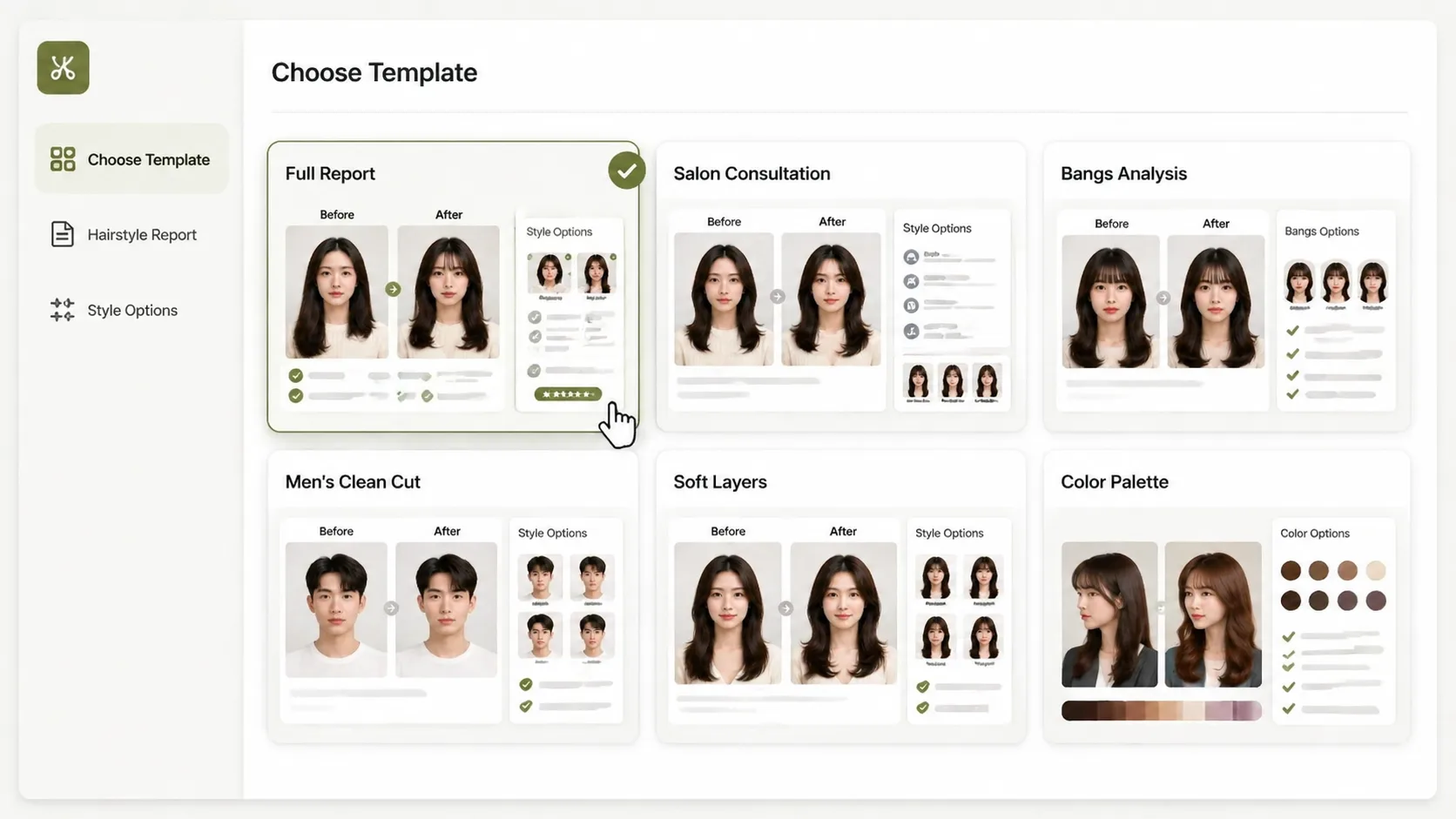 Choosing a hairstyle report template