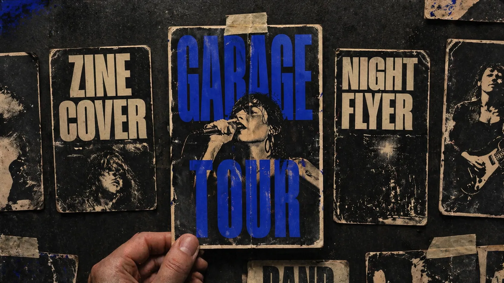 Choosing a retro punk poster template from a gritty screen print moodboard