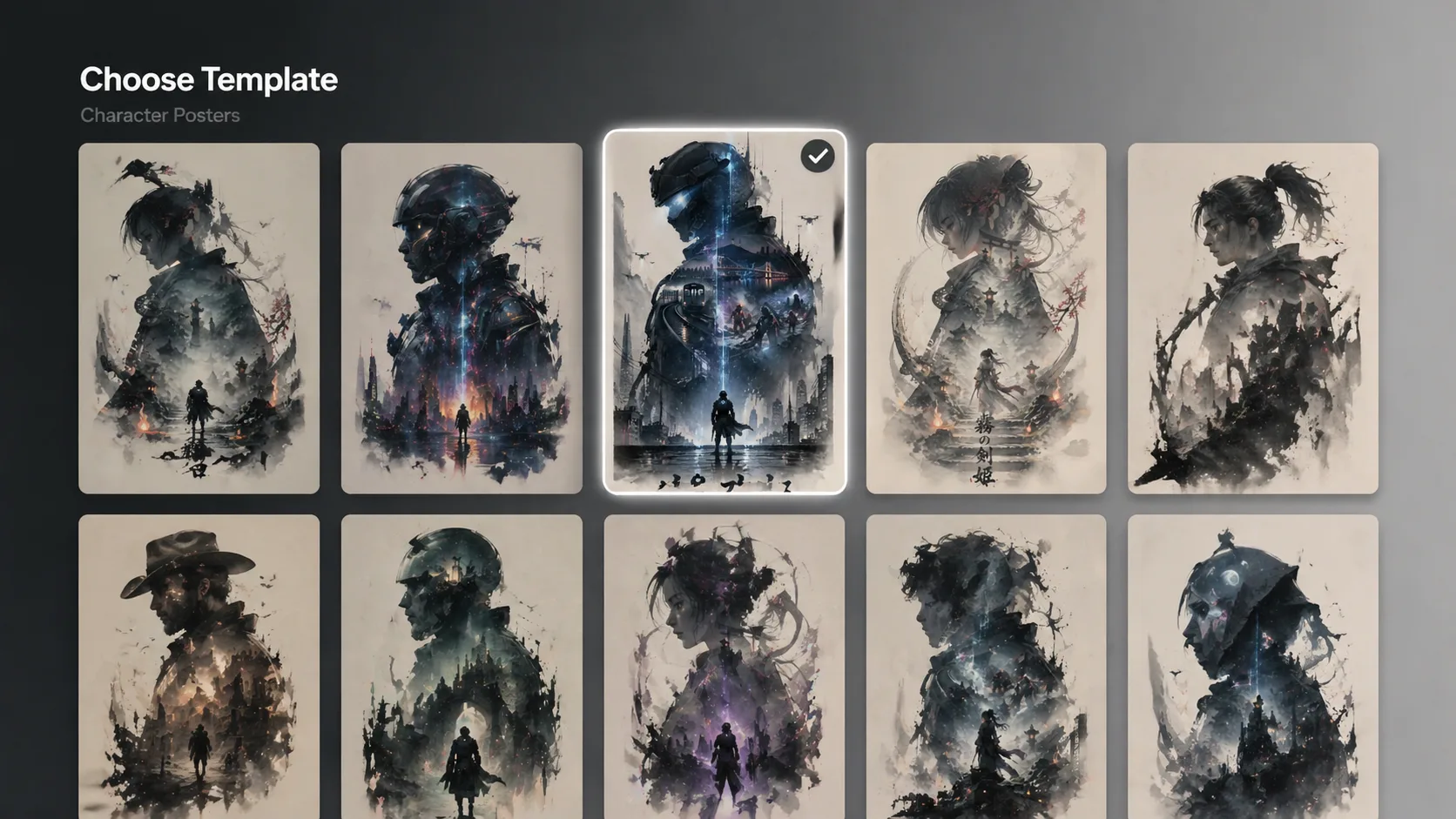 Choosing a double exposure character poster template