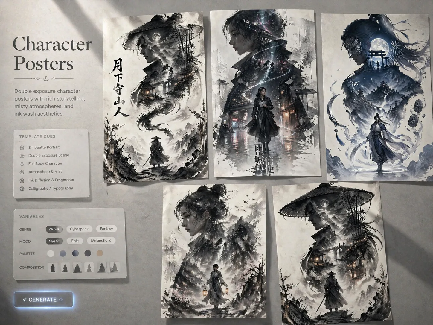 Overview of GPT Image 2 double exposure character poster templates