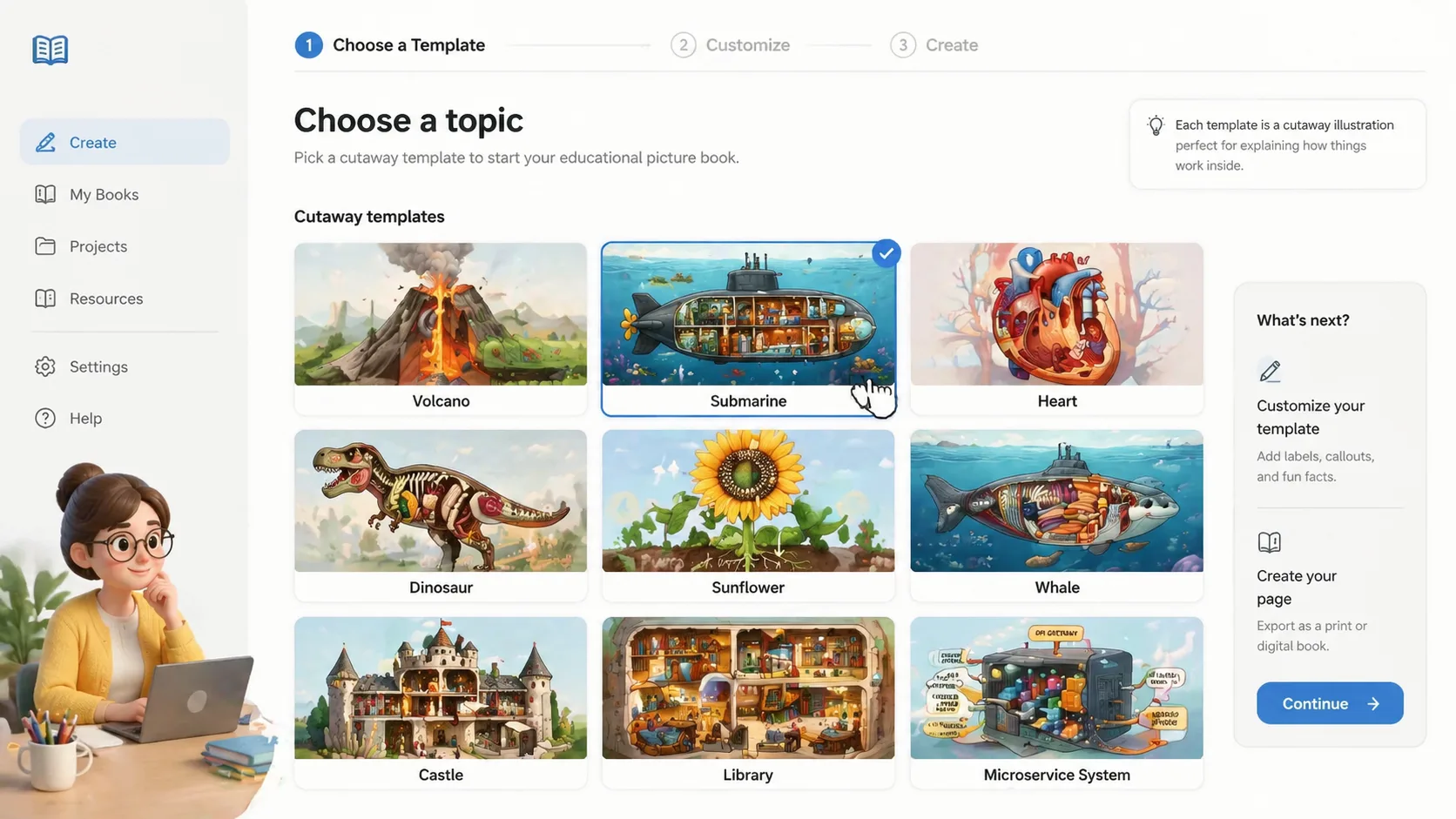 Elección de una plantilla educativa en corte desde una galería visual