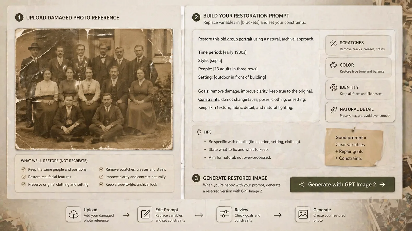 Editing restoration prompt variables