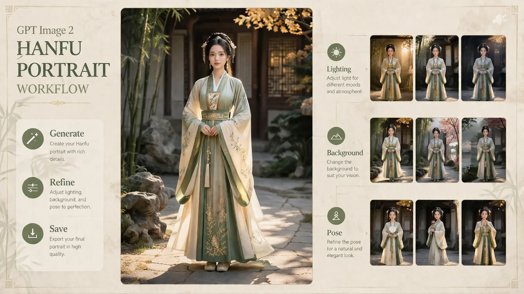 Generating and refining a full-body Hanfu outfit portrait with GPT Image 2