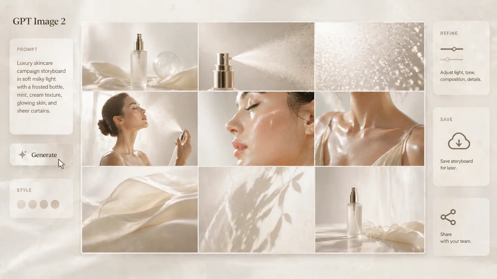 Generer et affiner un storyboard skincare avec GPT Image 2