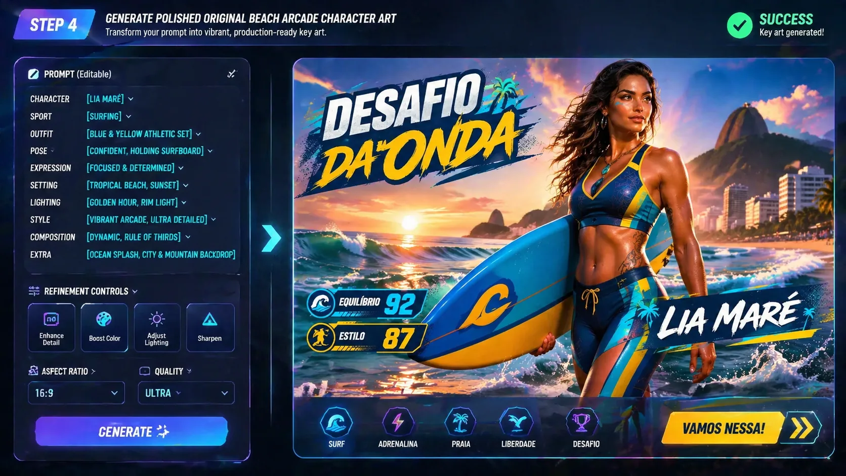 Generating polished beach arcade character key art from an editable GPT Image 2 prompt