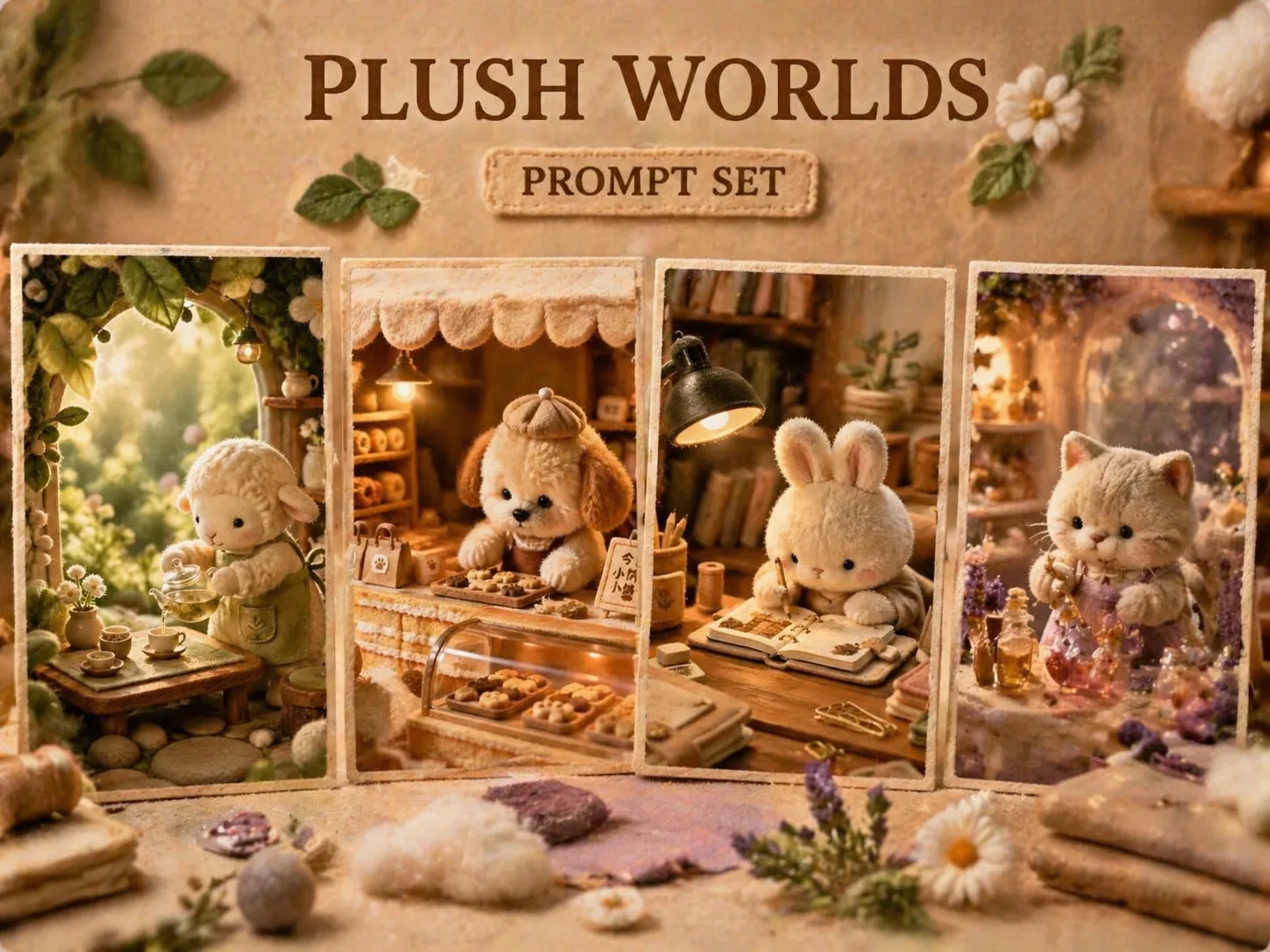 Overview of plush micro-world poster templates