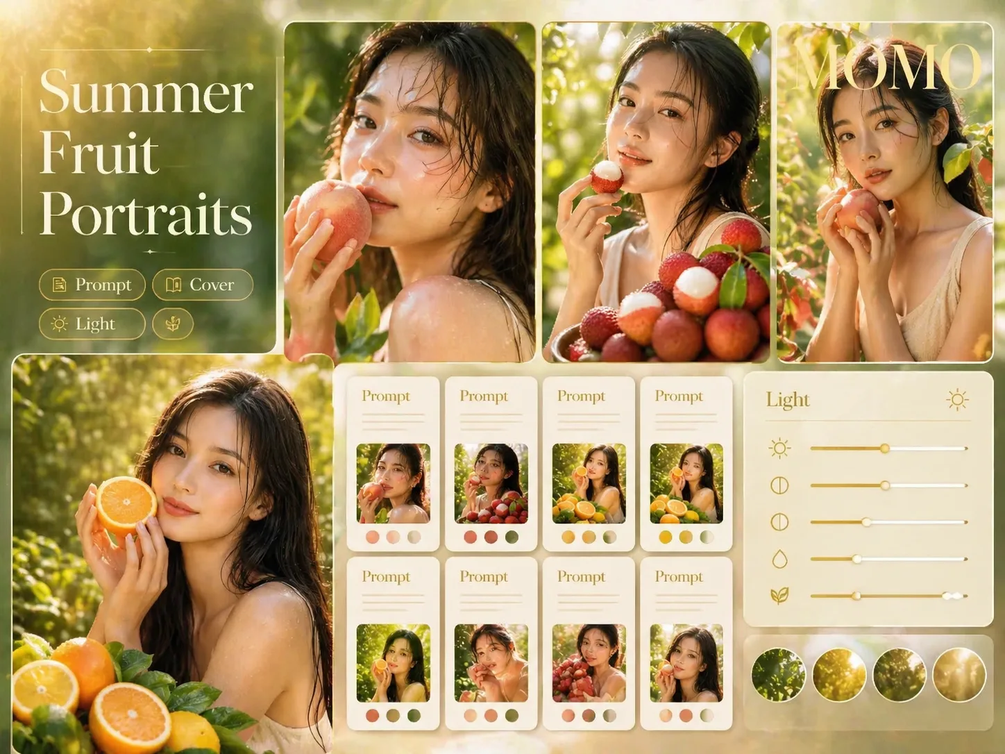 GPT Image 2 여름 과일 인물 템플릿 개요 콜라주