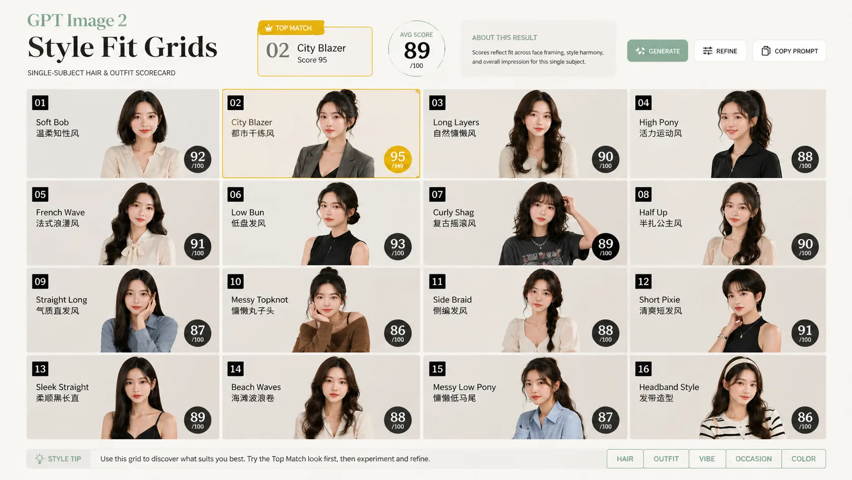 Generated style fit scorecard with ranked looks