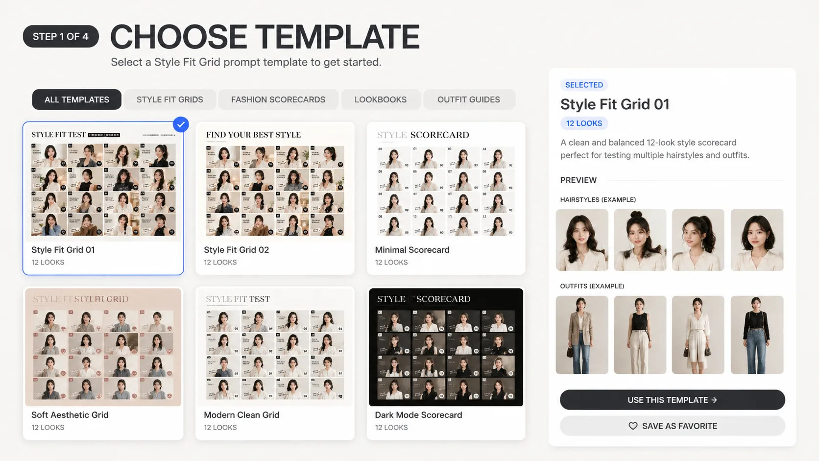 Choosing a style fit grid prompt template
