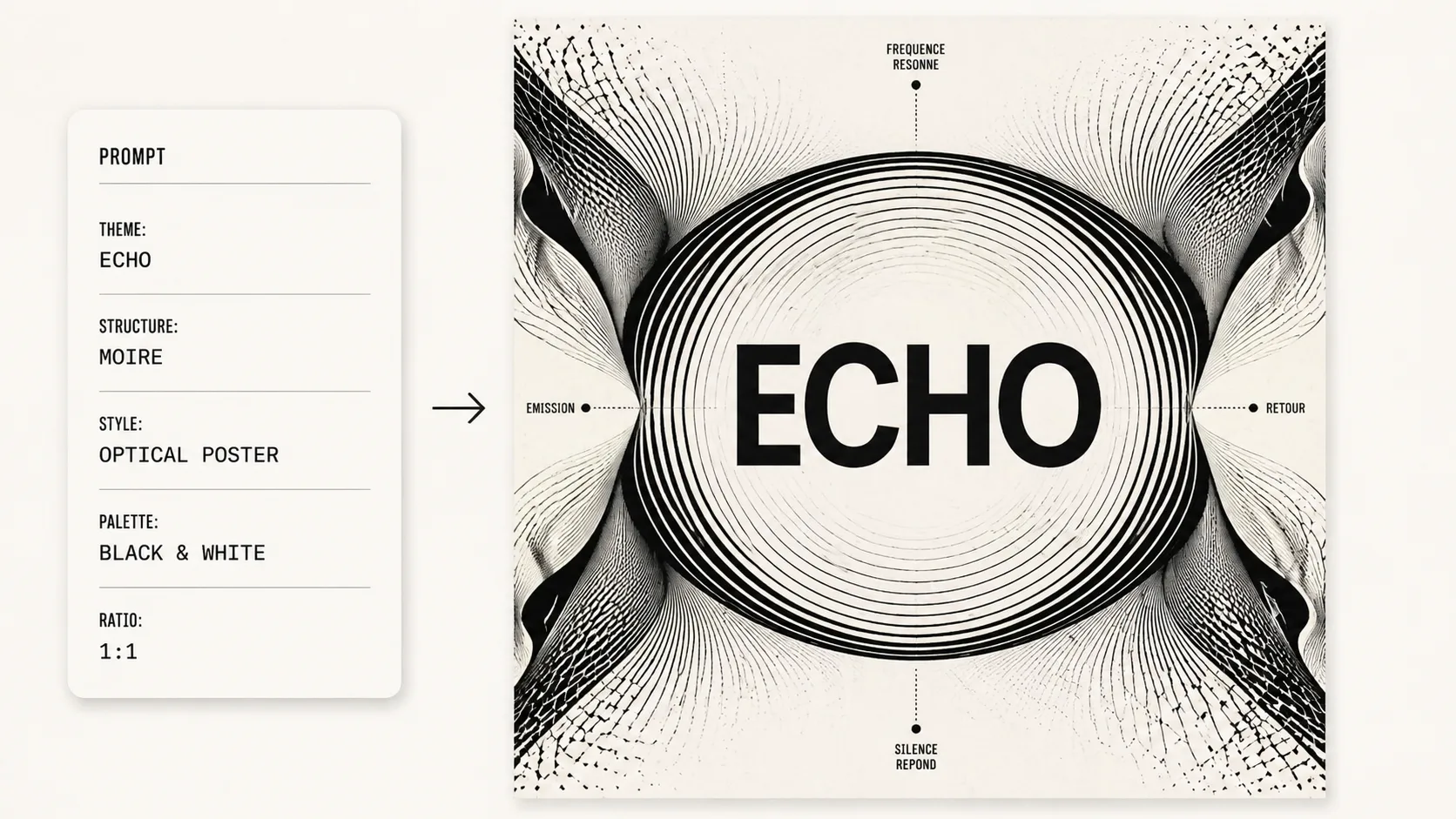 Generated monochrome optical poster result from GPT Image 2