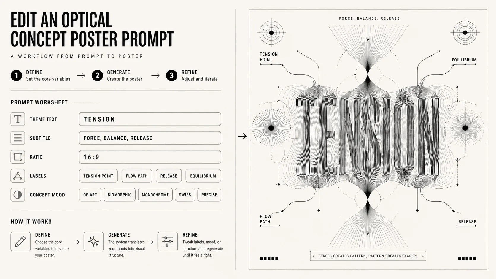 Editing theme text and variables for an optical poster prompt