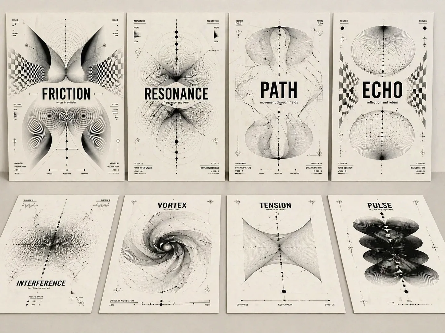 Overview of monochrome optical concept poster templates