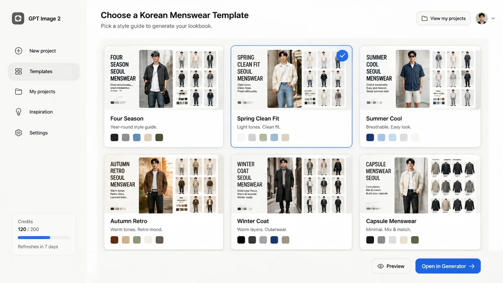 Auswahl einer koreanischen Menswear-Guide-Vorlage