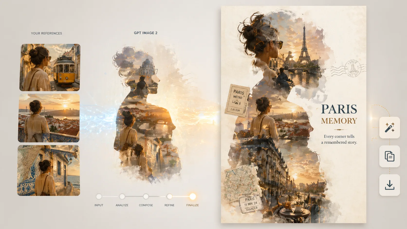 Generating a cinematic travel silhouette collage poster