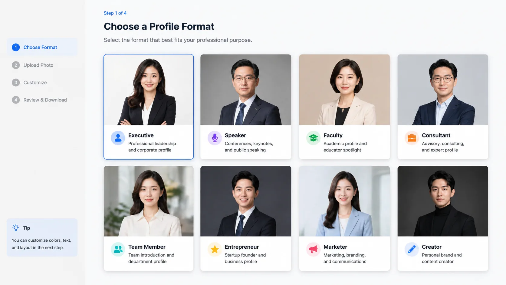 Choosing a business profile headshot template