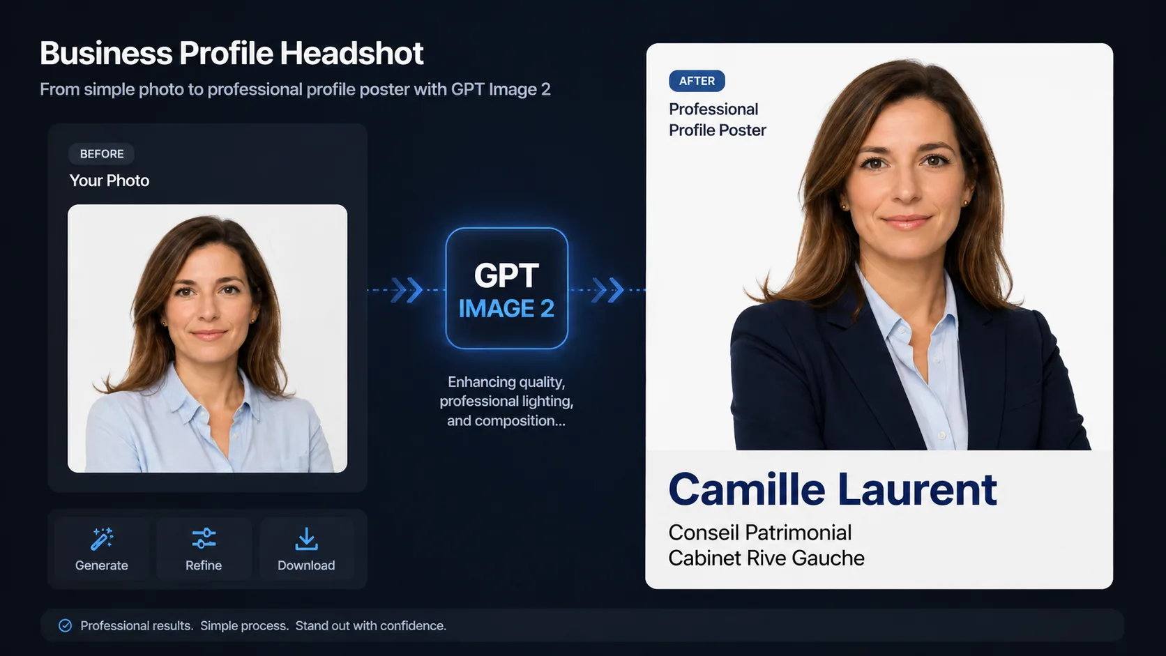 Generating a polished business profile headshot poster with GPT Image 2