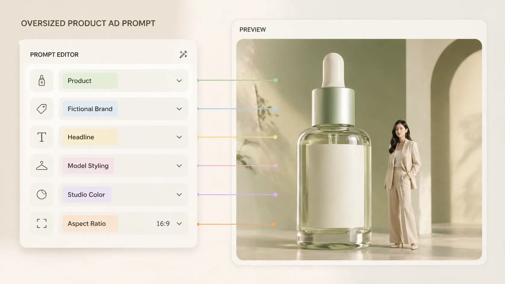 Editing variables for an oversized product ad prompt