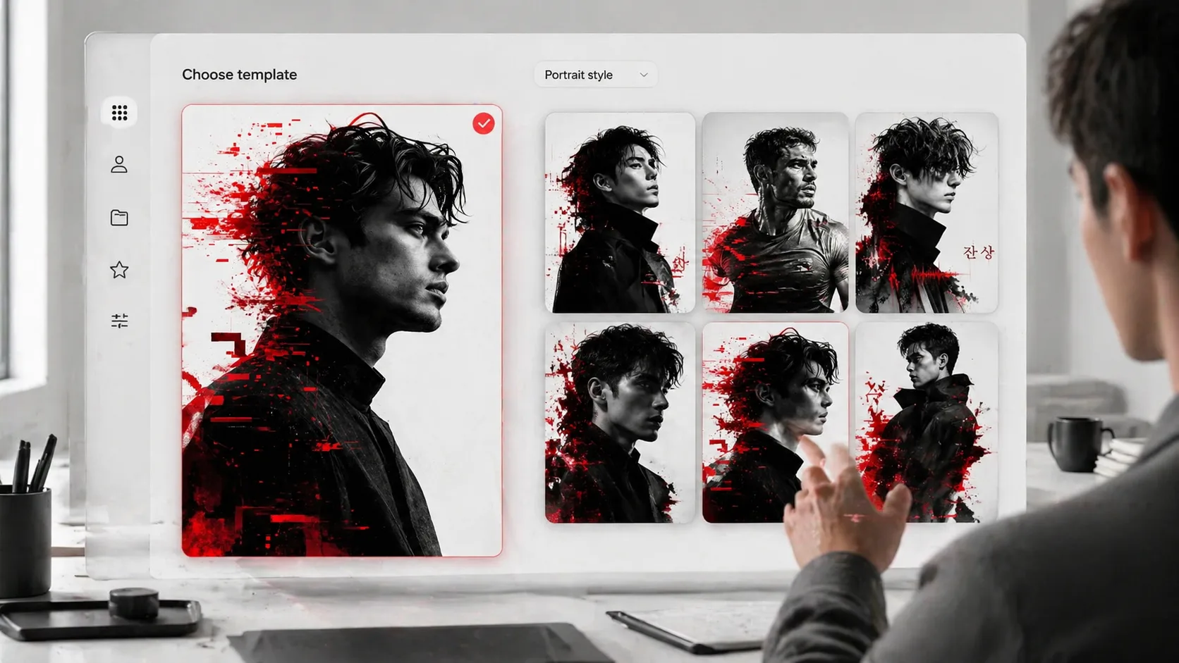 Glitch Noir Portraits template selection workflow