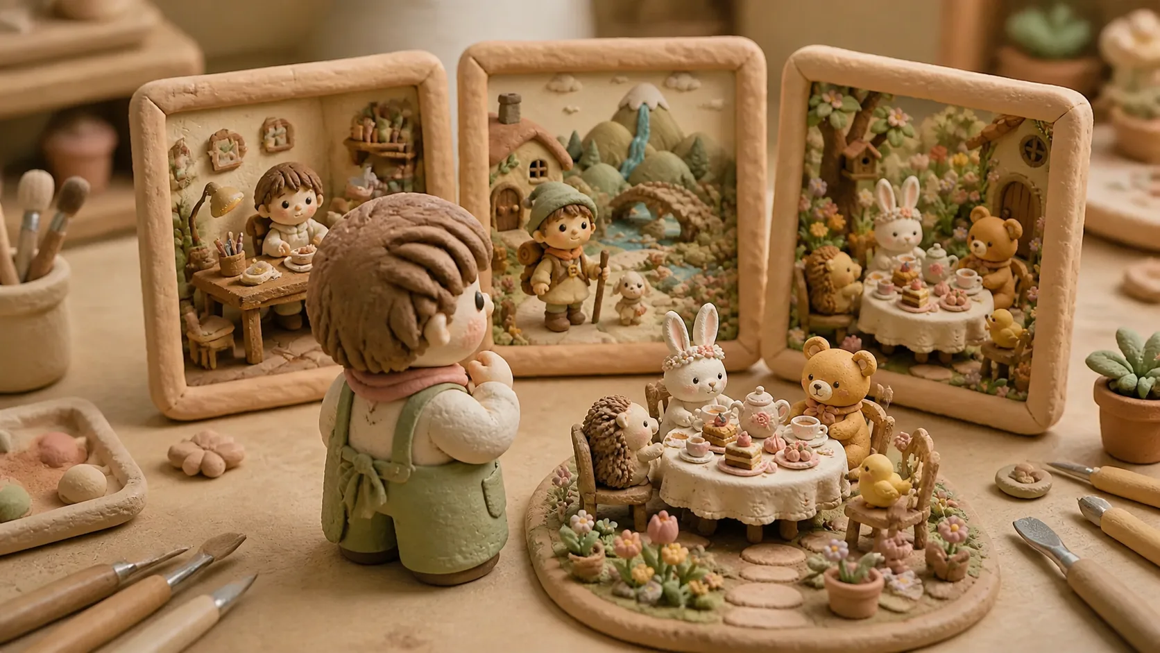Generating and reviewing soft clay miniature scene results