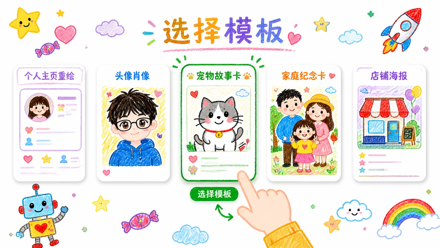 选择适合参考图的蜡笔重绘模板