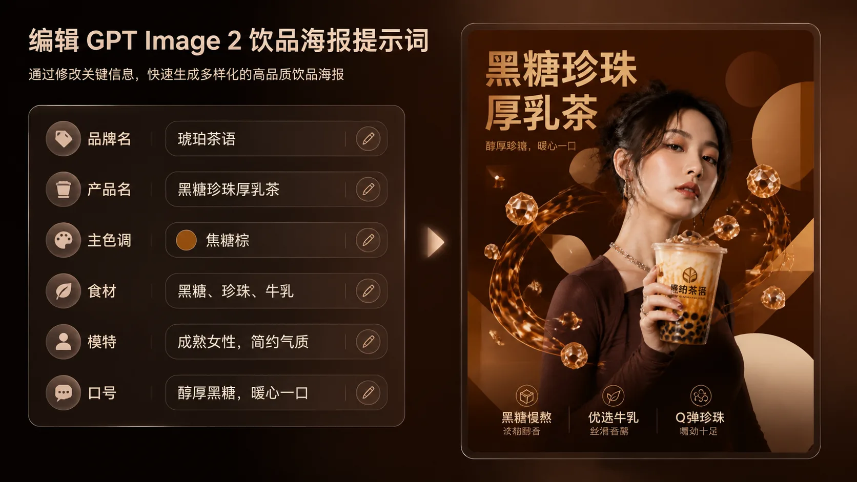 Editing beverage poster prompt variables