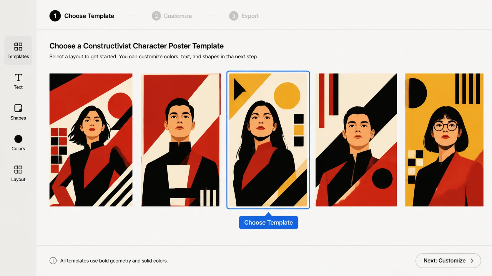 Choosing a constructivist character poster template from a GPT Image 2 workspace grid