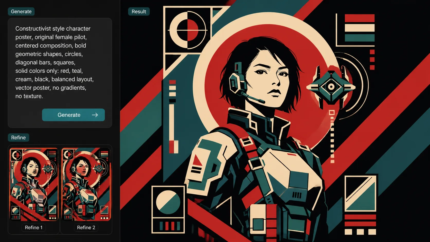 Generating and refining a solid color constructivist character poster with GPT Image 2